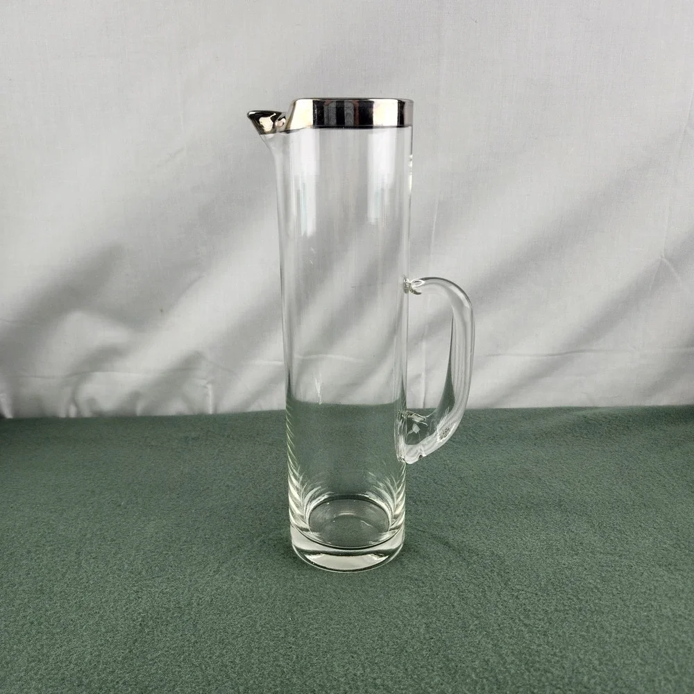 Dorothy Thorpe Style Silver Band Pitcher Blown Glass Pressed Glass Handle‎